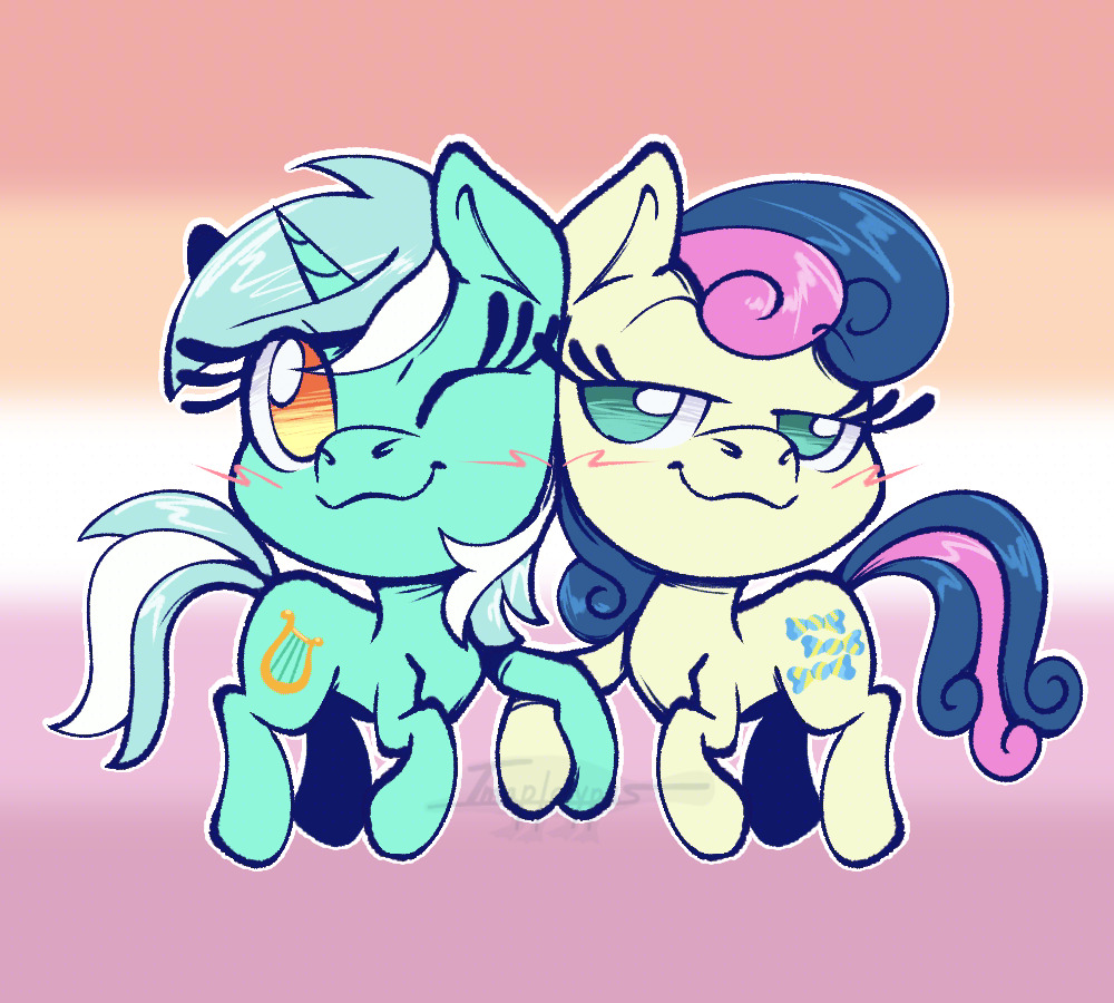 > Not one BUT 2 PONIES for June :rainbow_flag:
> The insta peeps voted for these girlies. I hope I did them justice! I don't know them very well(most content is fanon). I had no idea Bon Bon is also known as Sweetie Drops lol But they cute and canon :couple_with_heart_woman_woman:.
