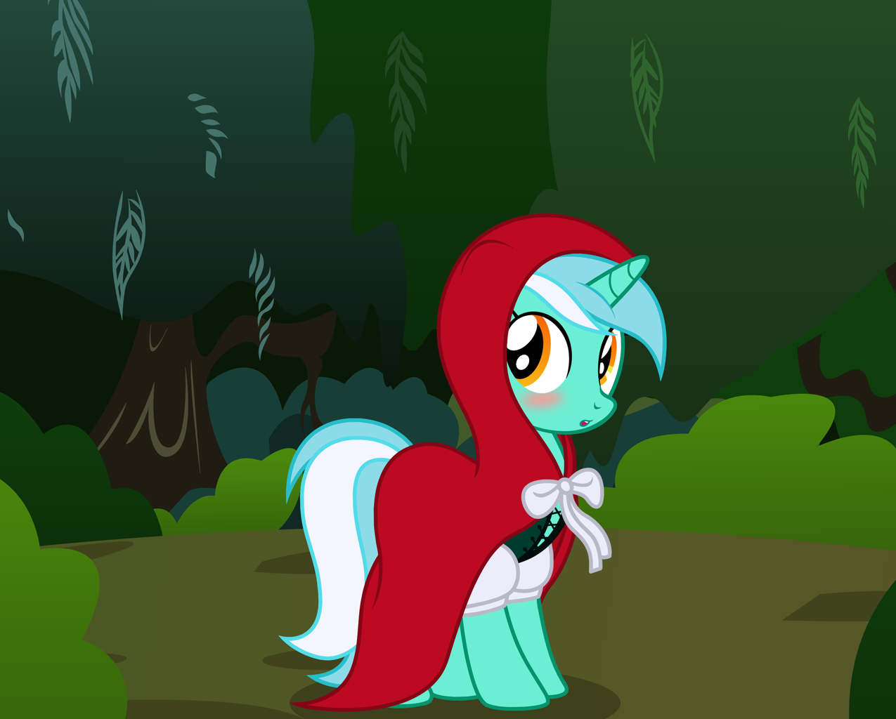 So I didn't do any drawing the past five or so days since I was too busy not working, sleeping until noon, eating Christmas leftovers, and consuming impressive quantities of eggnog, so I'm just going to upload some old alternates from pics I did a while back :P
There's bound to be someone who wants curious little Red Riding Lyra here by herself :D
>>2457728t